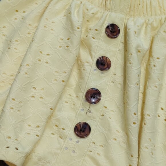 Tahari Girls 4 Yellow Eyelet Button Front Skirt Elastic Waist Summer Cottagecore - Picture 4 of 7